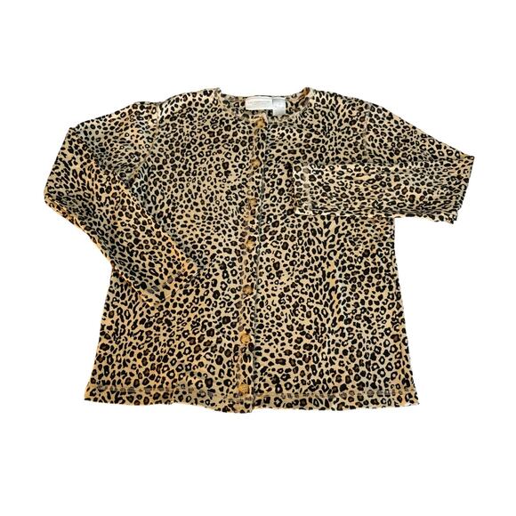 Liz Claiborne Brown/Black Cheetah Print Button-Up Sweater Womens Size S - Picture 1 of 6
